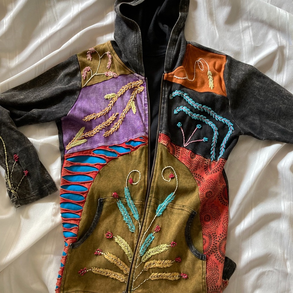 Womens zip hoodie boho colorful size L